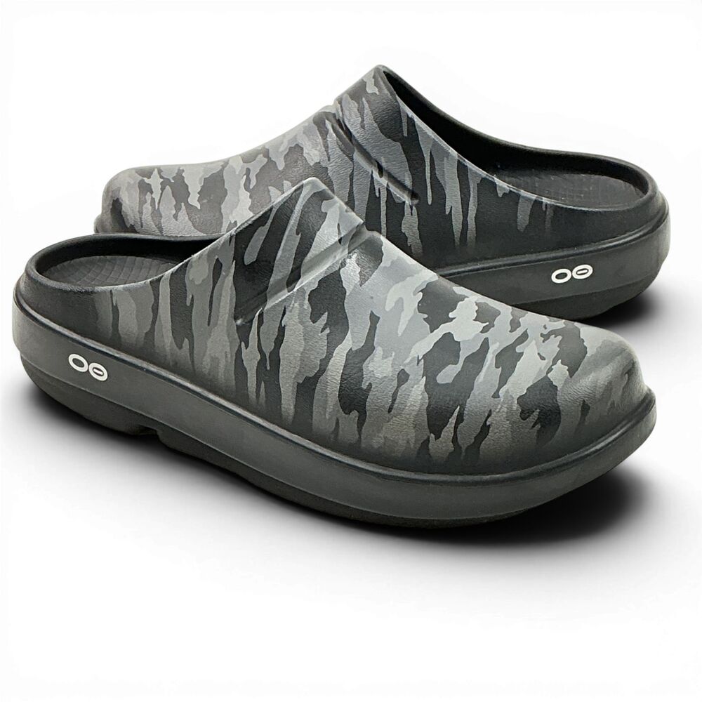 OOFOS OOcloog Camo Recovery Clogs Mules Womens sz 7 Limited Edition Black & Gray - Picture 2 of 13